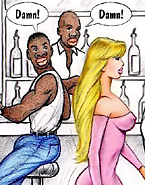 Cartoon hubby watching his wife being ass drilled in the men's room by black stranger.